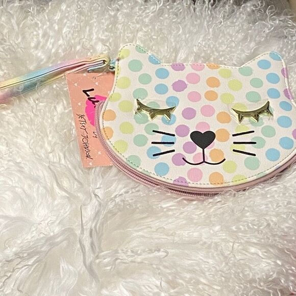 Luv Betsey Johnson Polka Dot Kitty Kitsch Clutch Wristlet Colorful - Picture 2 of 9